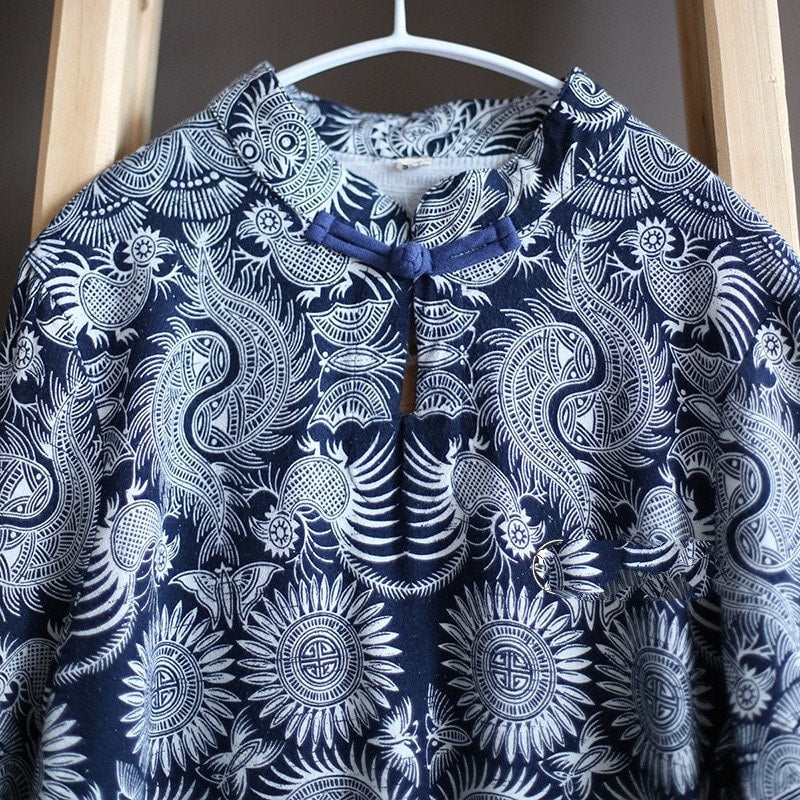 Linen and Cotton Dress Frog Button