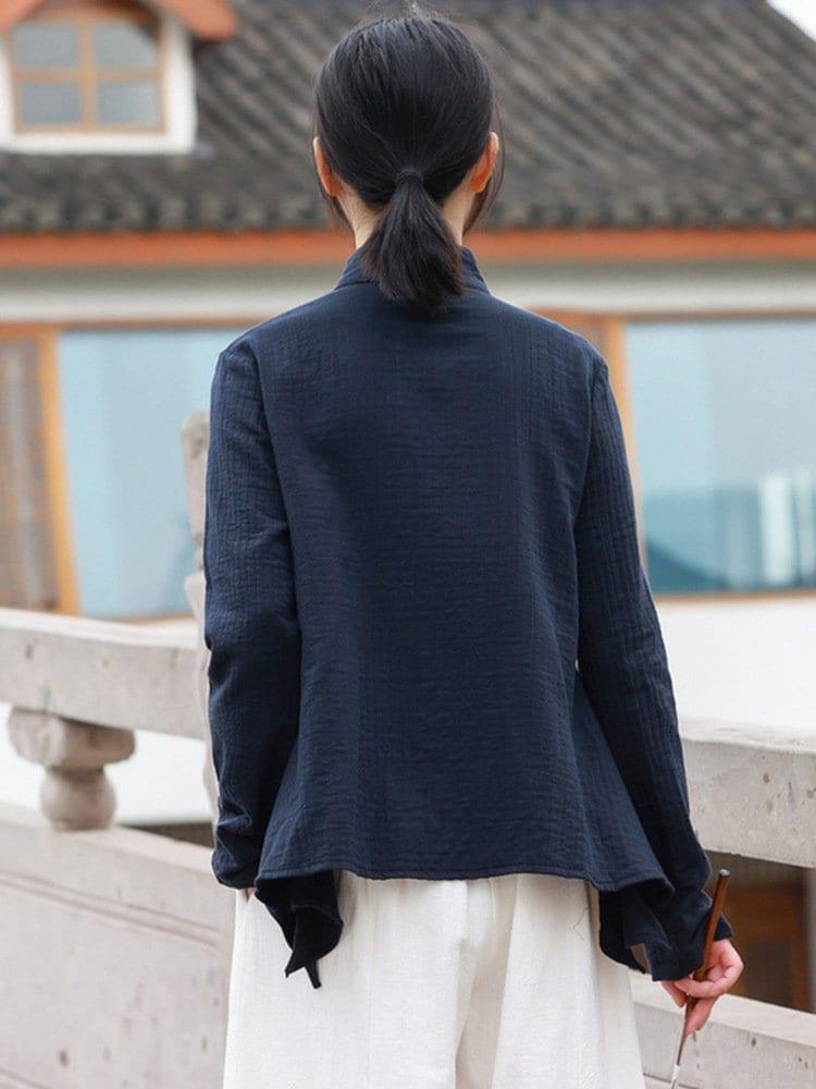 Linen Cotton Black Blouse Chinese Cheongsam Top