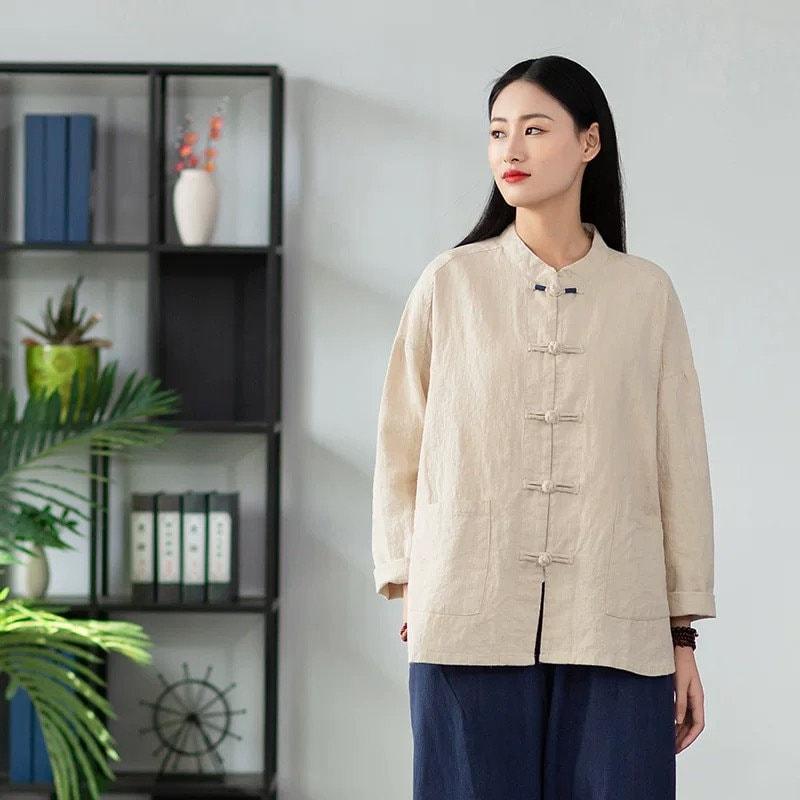 Linen Cotton Blouse Frog Button Taiqi Top