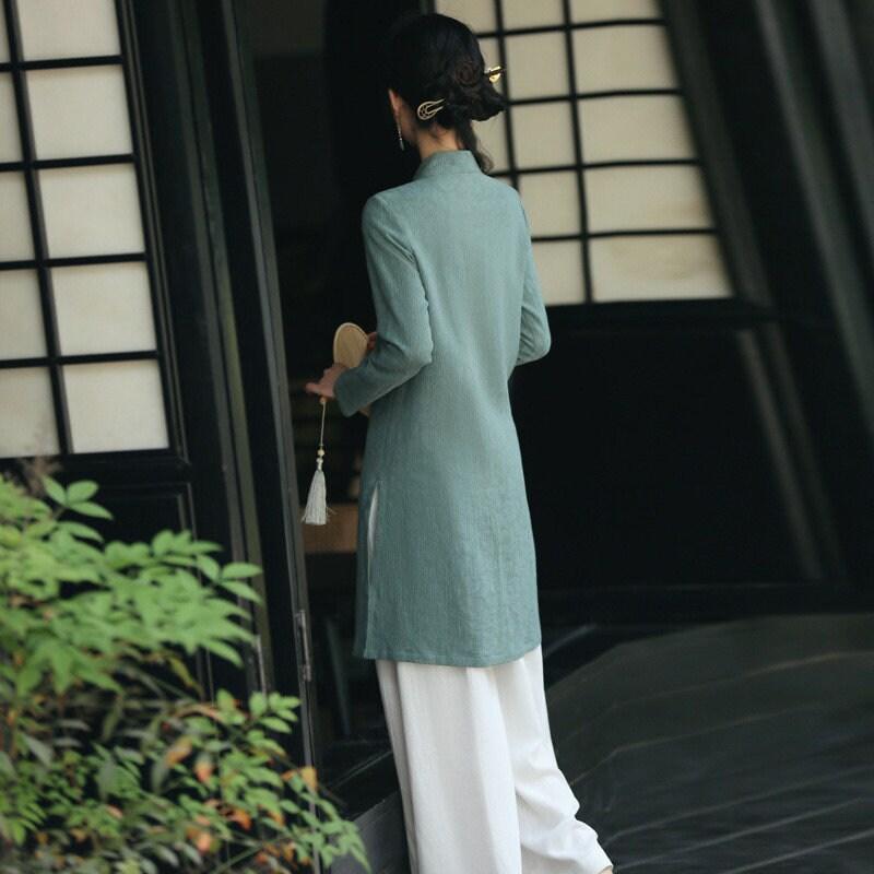 Cotton Pea Green Qipao Top