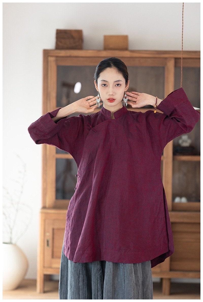 Linen Cheongsam Blouse Loose Shirt