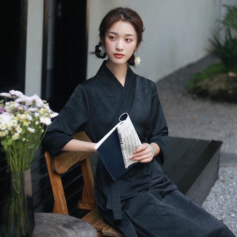 Dark Top Chinese Style Blouse Long Shirt