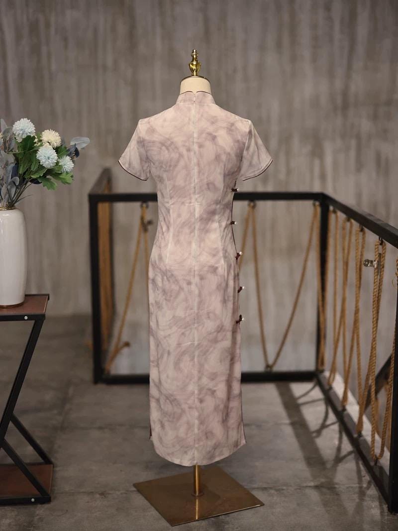 Autumn Winter New Pink Purple Short Sleeve Qipao, Casual Qipao