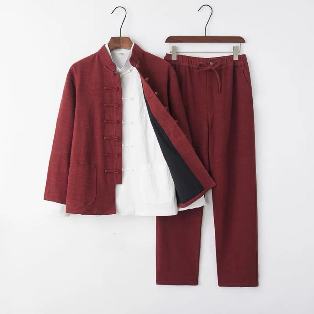 Linen Tang Suit for Men, Three-Piece Set