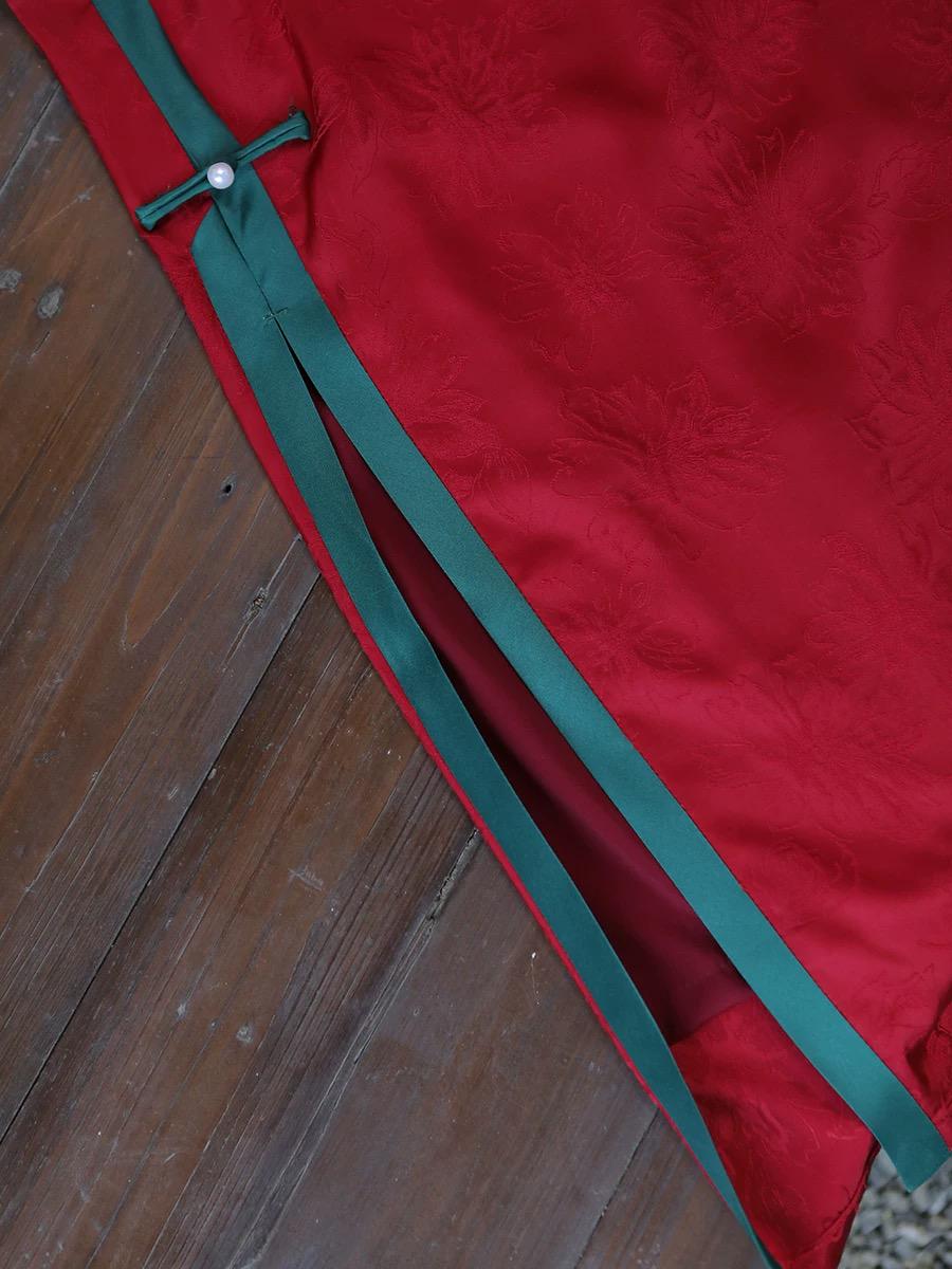 Fall Wine Red Modern Chinese Qipao, Traditional Cheongsam Dress three-quarter sleeves