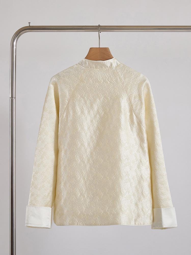 Light Yellow Qipao Top Blouse New Chinese Style Shirt for Women, Vintage Versatile Top for Autumn/ Winter, Everyday Wear Bamboo Pattern