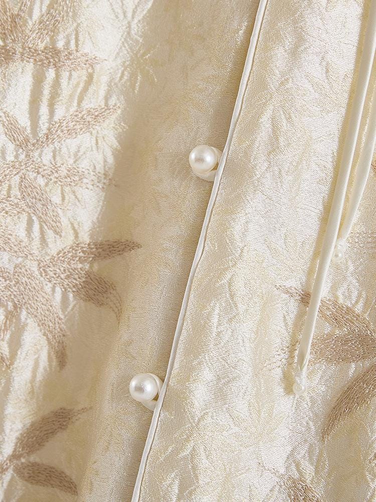 Light Yellow Qipao Top Blouse New Chinese Style Shirt for Women, Vintage Versatile Top for Autumn/ Winter, Everyday Wear Bamboo Pattern