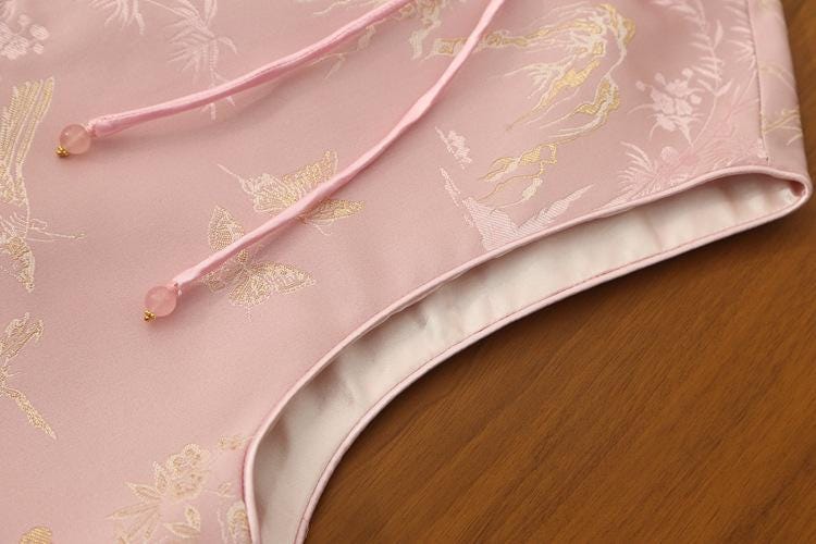 New Chinese Style Autumn/Winter Embroidered Vintage Vest + Half Skirt Artsy Set, Pink Chinese Qipao Set Cheongsam Top Frog Button Blouse