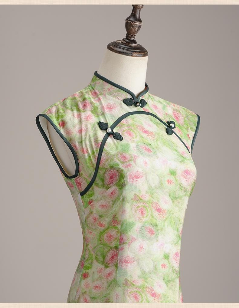 Green Sleeveless Cheongsam, Summer Chinese Qipao