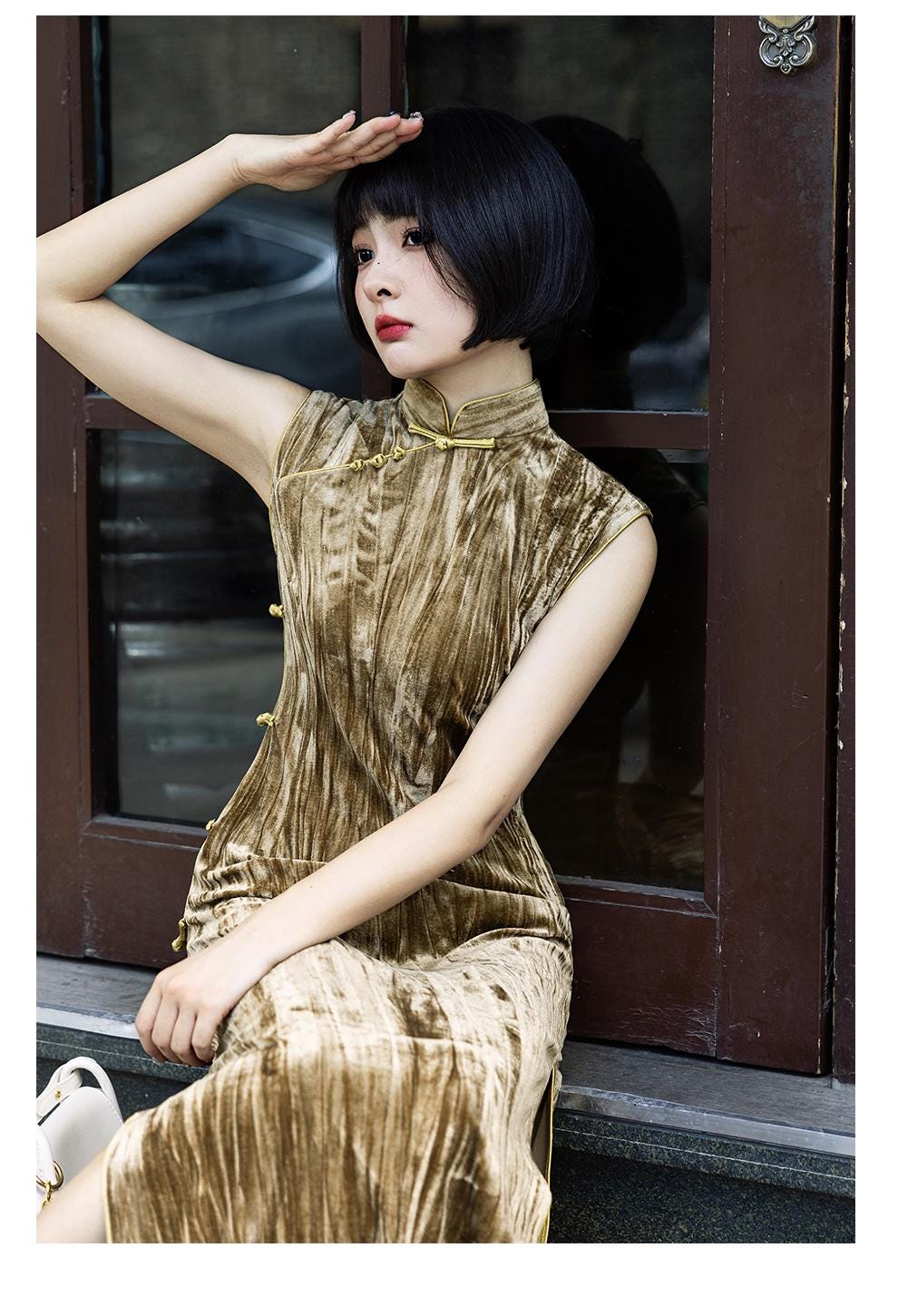 Boho Sleeveless Cheongsam, Ochre Chinese Qipao