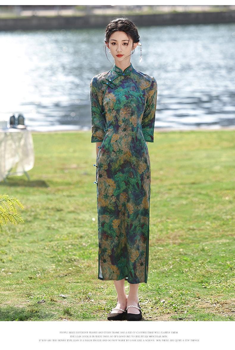 Fall Chinese Qipao Dress Vintage Cheongsam Hongkong Chipao