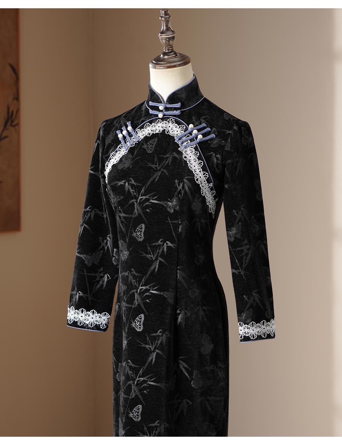 Black Qipao, Traditional Daily Cheongsam, Date Dress