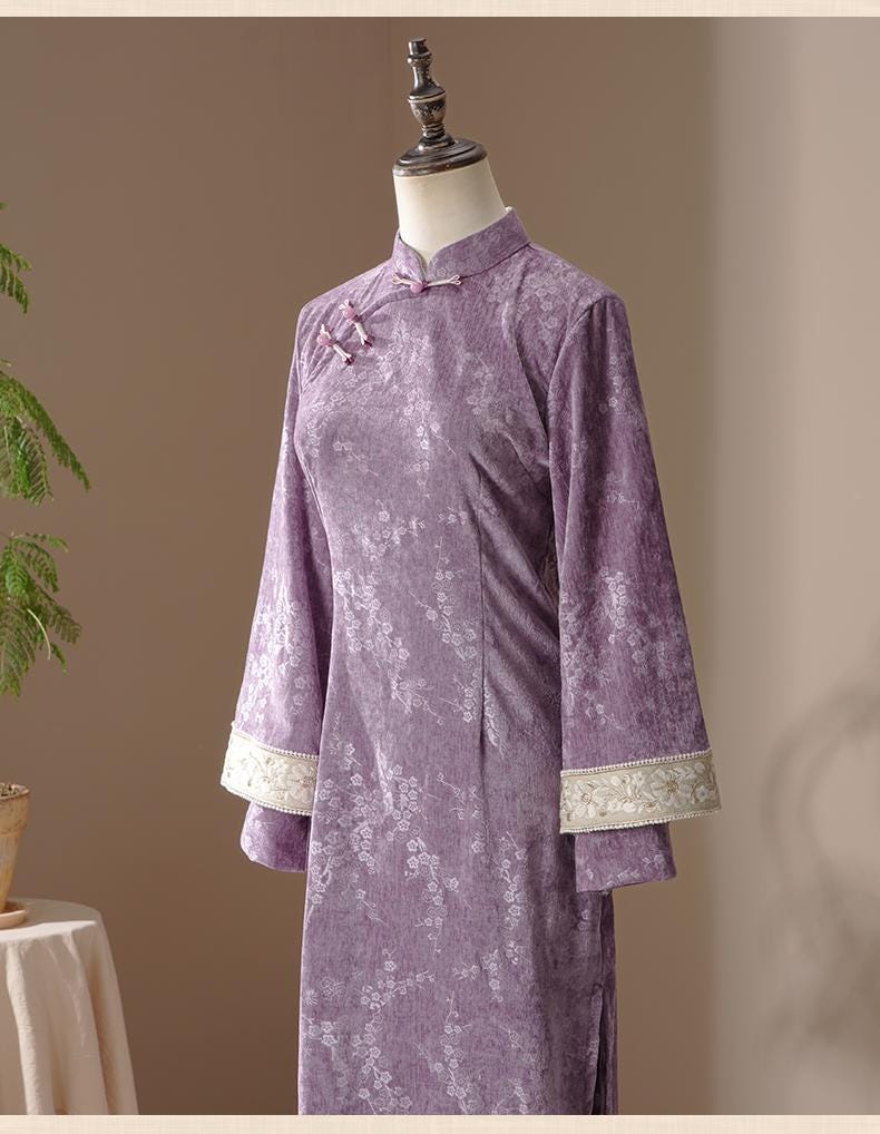 Purple Fall Chinese Qipao Dress Cheongsam Traditional