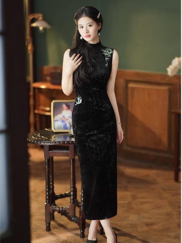 Chinese Modern Cheongsam, Bamboo Pattern traditional Qipao