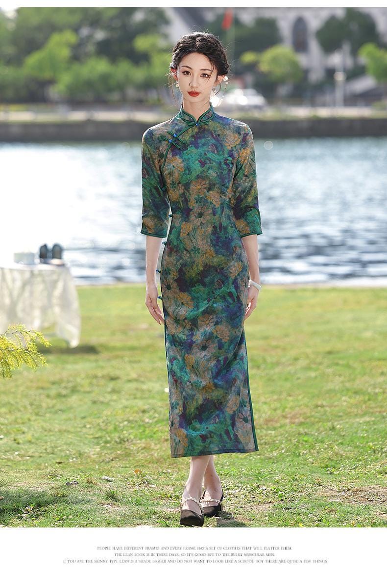 Fall Chinese Qipao Dress Vintage Cheongsam Hongkong Chipao