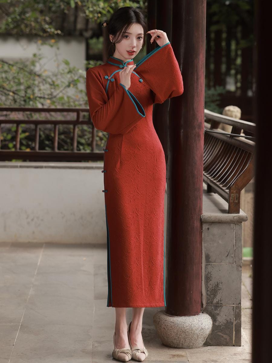 Blue Modern Chinese Qipao, Traditional Cheongsam Dress big sleeves