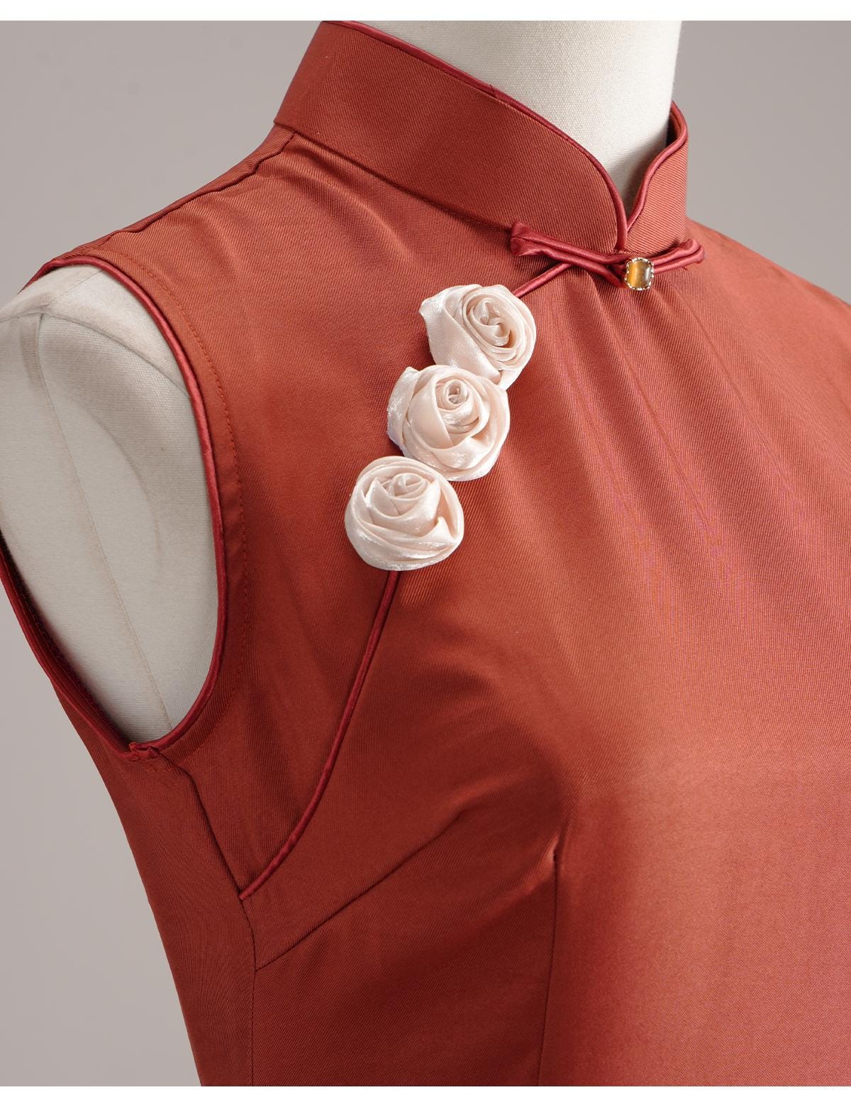 Orange Sleeveless Cheongsam, Summer Chinese Qipao