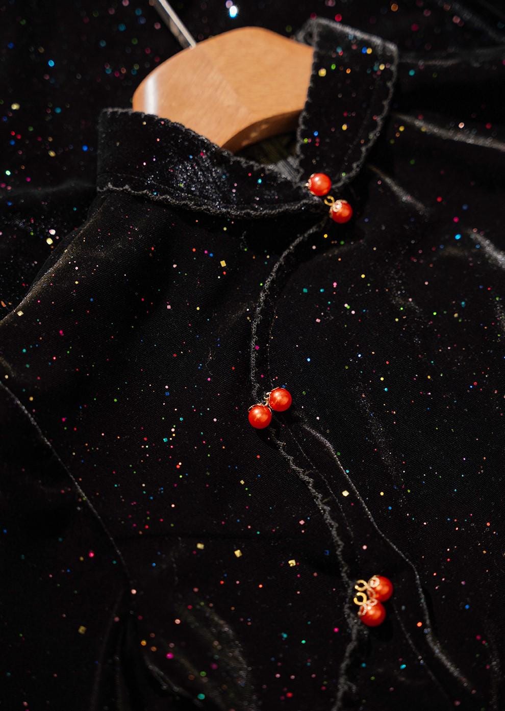 Black Cheongsam with Sequin, Modern Velvet Chinese Qipao