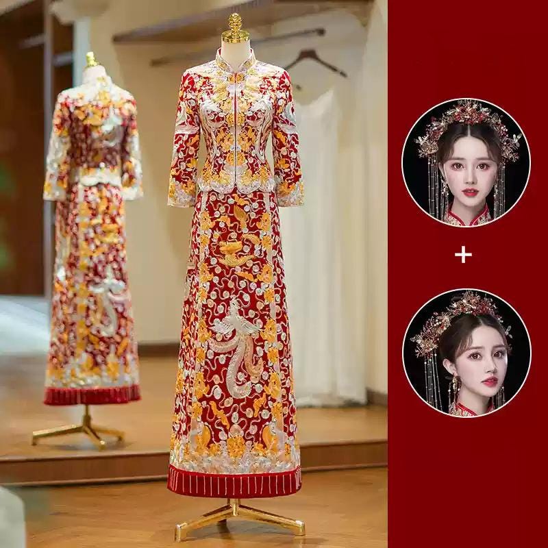 Traditional Chinese Bridegroom Yellow and Red Wedding Xiuhe