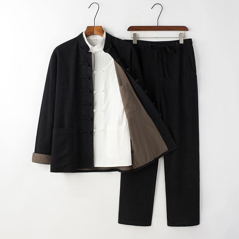 bamboo Linen Tang Suit for Men, Three-Piece Set Chinese Style Vintage Hanfu