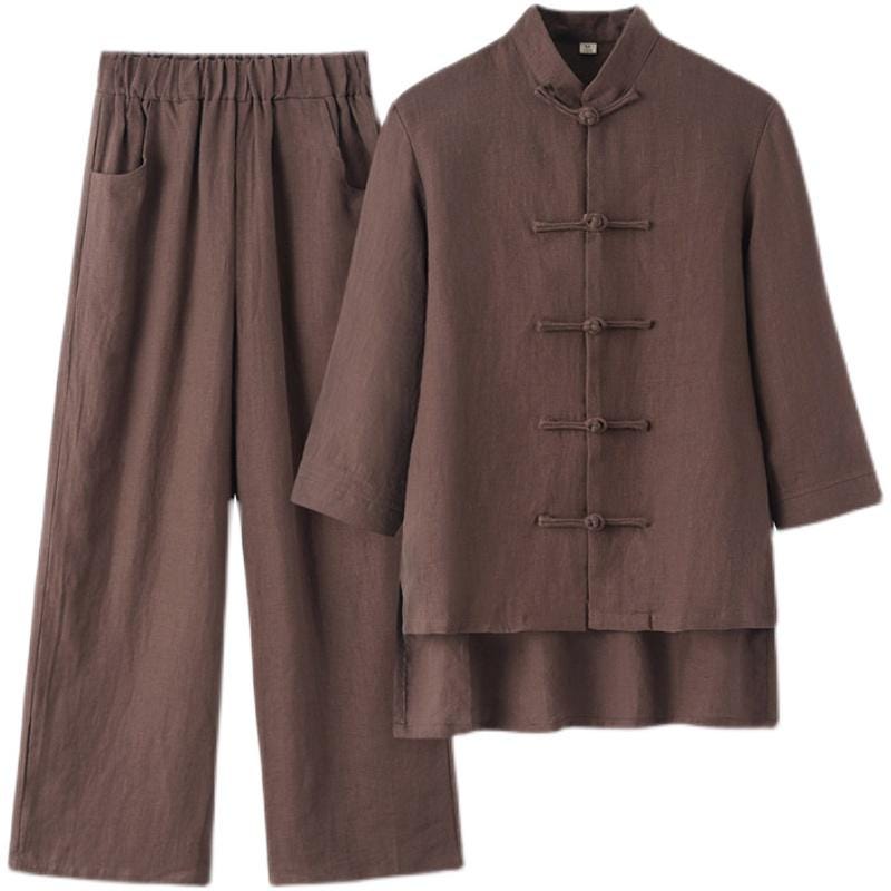 Women 100% Linen Chinese Style Shirt and Pants Everyday Wear