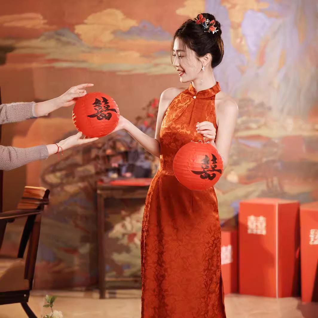 Orange Red Sleeveless Cheongsam, Summer Chinese Qipao