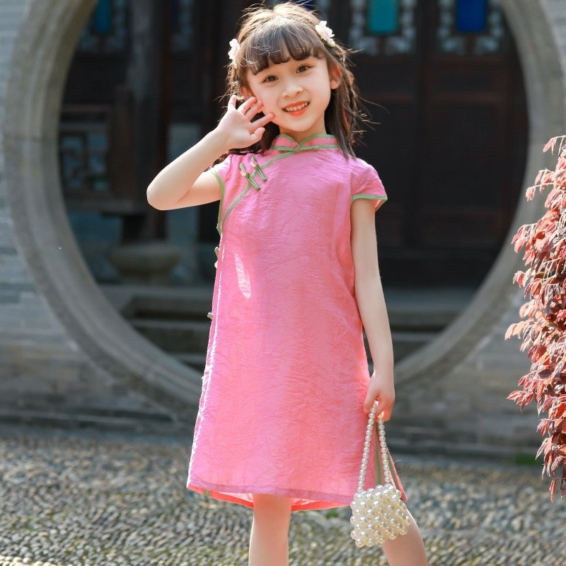 Pink qipao For Girl Summer Dress