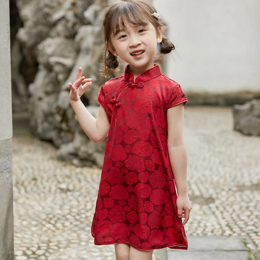 Girl Red Qipao Summer Dress