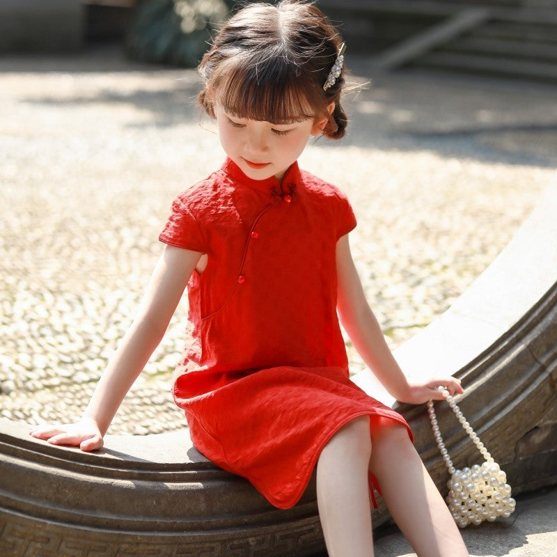 Red Qipao For Girl Summer Dress