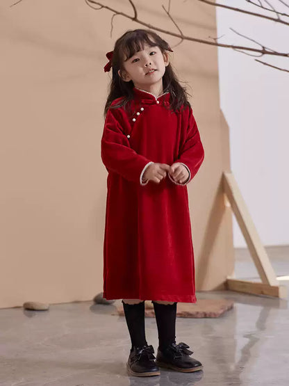 Outfits for Kids Chinese New Year Velvet Qipao and Tang Suit for Christmas