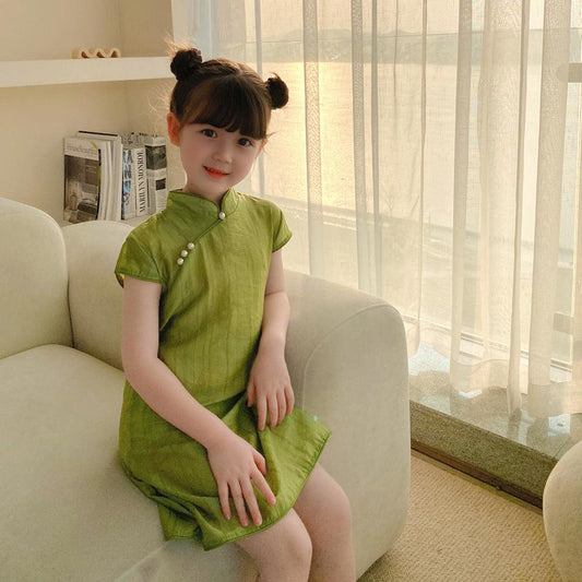 Girl's Green Qipao Summer Cheongsam