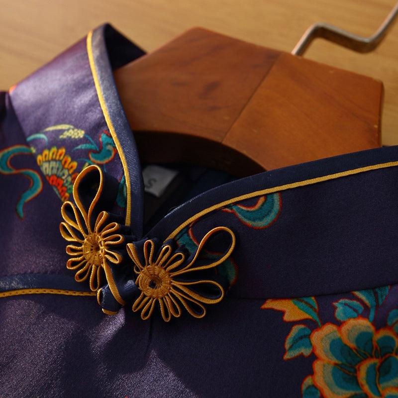 Deep Blue Mulberry Silk Cheongsam Top