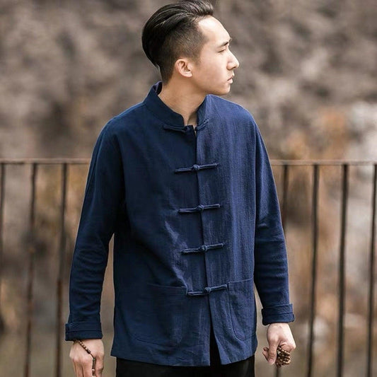 Men Linen Cotton Chinese Tang Shirt