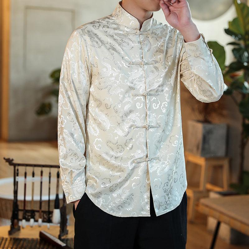 Six Color Chinese Shirt Silk-Like Men's Qipao