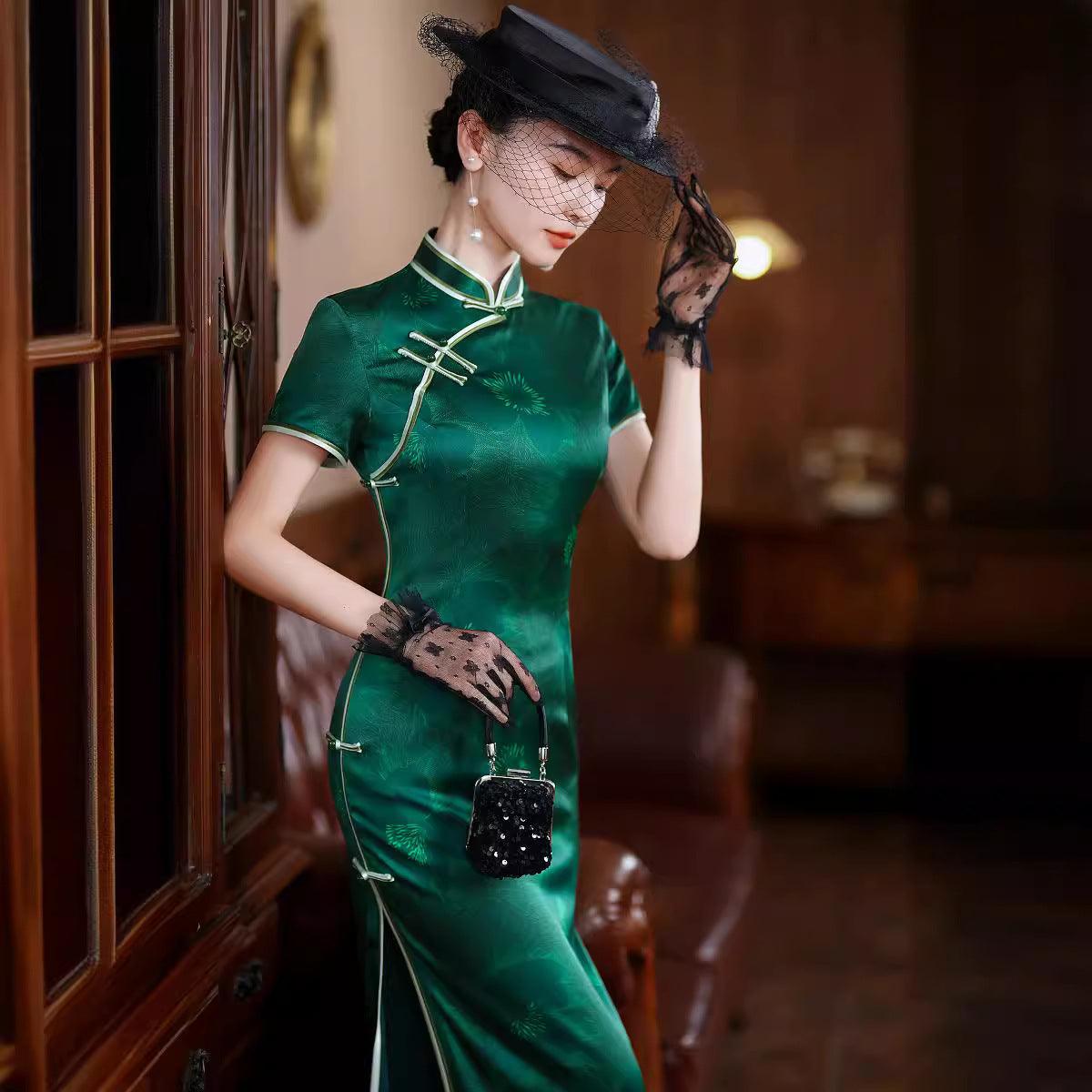 Green Mulberry Silk Long Dress