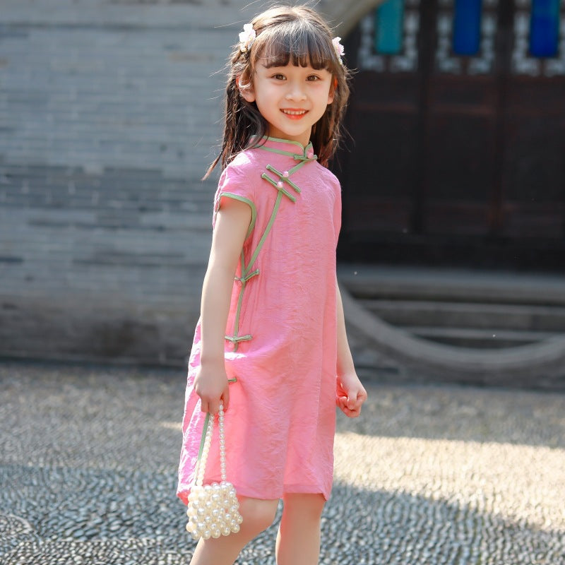 Pink qipao For Girl Summer Dress