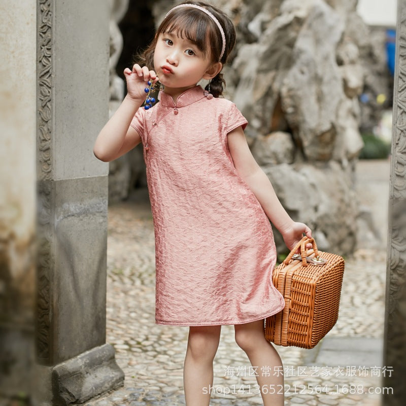 Girl Pink Qipao Dress Summer