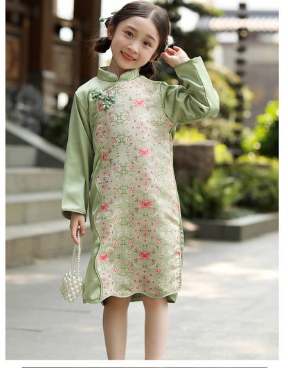 Green Qipao Dress For Little Girl