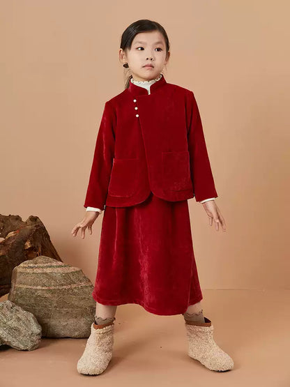 Outfits for Kids Chinese New Year Velvet Qipao and Tang Suit for Christmas