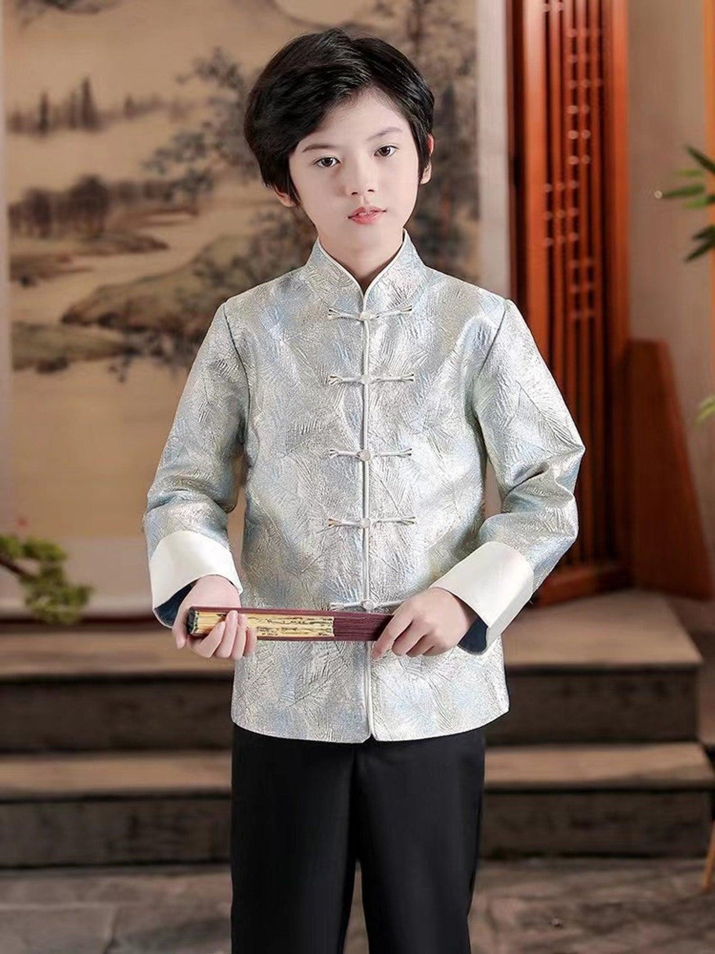 Leaf pattern Chinese Jacket For Boy