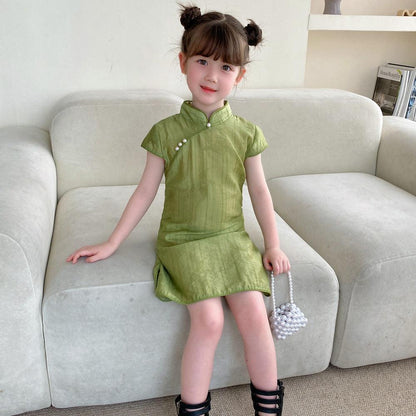 Girl's Green Qipao Summer Cheongsam