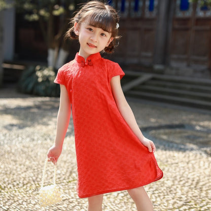 Red Qipao For Girl Summer Dress