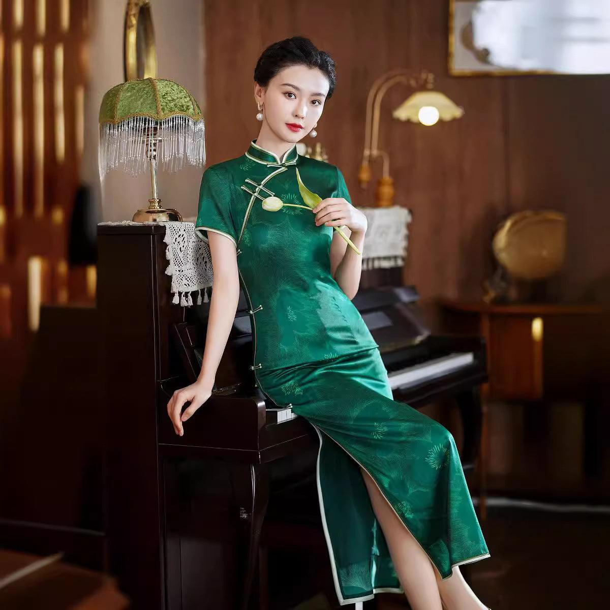 Green Mulberry Silk Long Dress