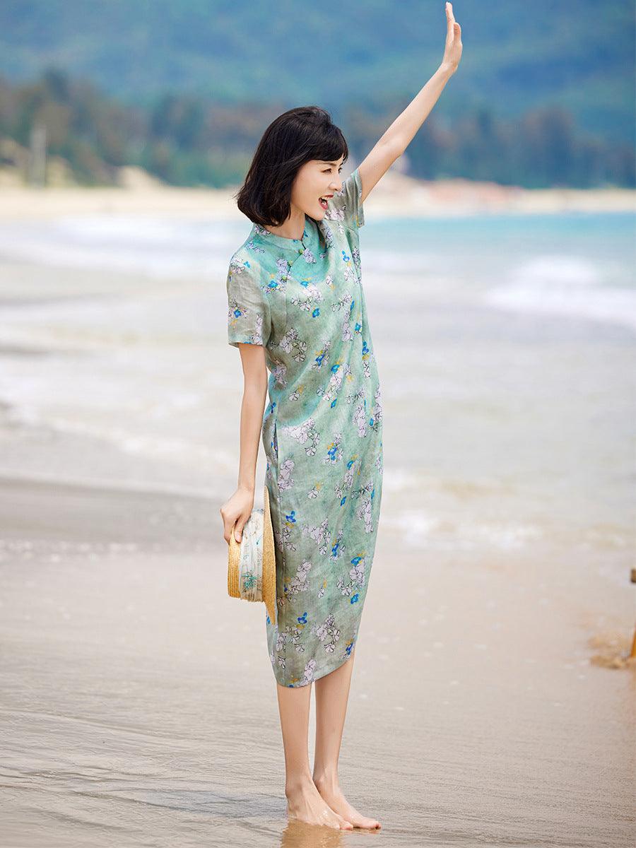 Loose Fit Ramie Printed Qipao