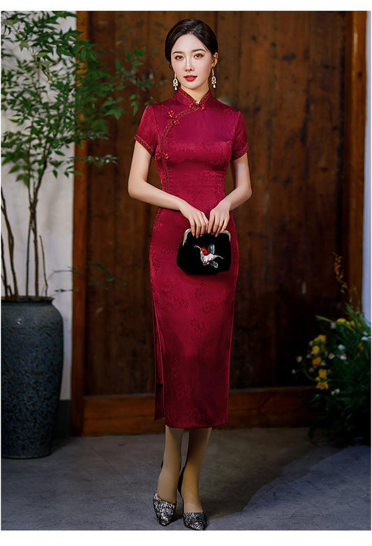 Wine Red/ Green Qipao Chinese Traditional Dress