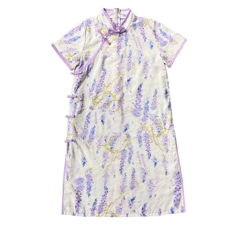 Girls' Wisteria Pattern Qipao Summer Dress