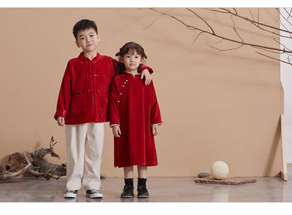 Outfits for Kids Chinese New Year Velvet Qipao and Tang Suit for Christmas