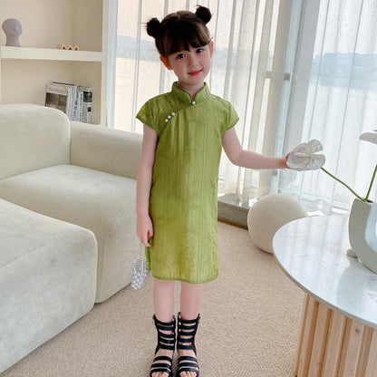 Girl's Green Qipao Summer Cheongsam