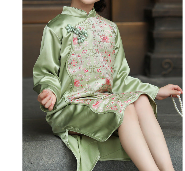 Green Qipao Dress For Little Girl