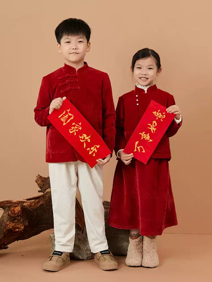 Outfits for Kids Chinese New Year Velvet Qipao and Tang Suit for Christmas